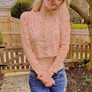 LoveShakeFancy Floral Heart Button Long Sleeve Hanley Top